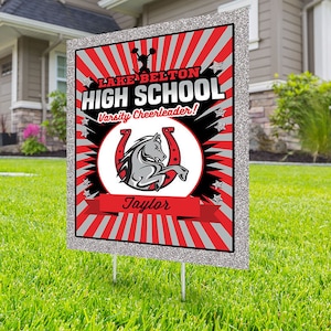 Cheerleader lawn sign design, Digital file only, Photo Yard Sign design,High School Senior, Welcome Sign Congrats, Graduation lawn sign RED-GRAPHIC