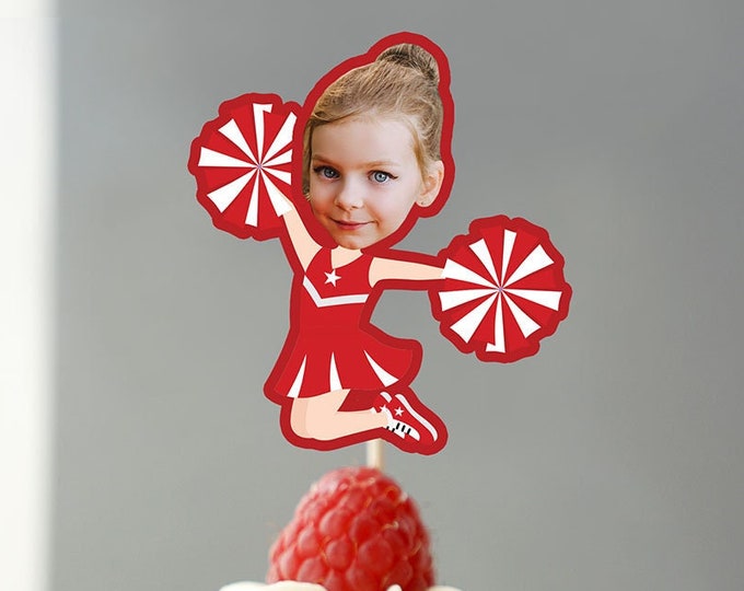 Cheerleader photo Cupcake Toppers, Digital File - Cheer birthday, Sports birthday, Sports theme, Cheerleader, pom poms