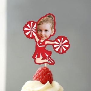 Cheerleader photo Cupcake Toppers, Digital File - Cheer birthday, Sports birthday, Sports theme, Cheerleader, pom poms