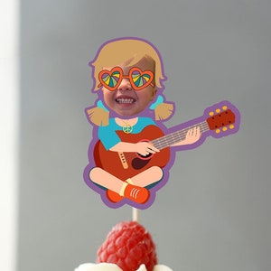 Hippie photo cupcake topper, birthday cupcake topper, party decor, hippie decor, guitar, music party decor, Psychedelic, groovy