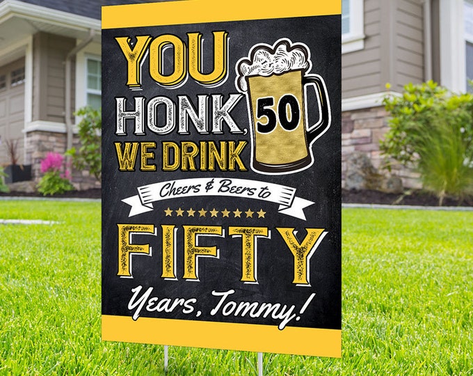 Any Age, Happy birthday Yard Sign design,  Digital file only, Honk sign, Quarantine Birthday,Cheers and beers sign, Aged to perfection sign