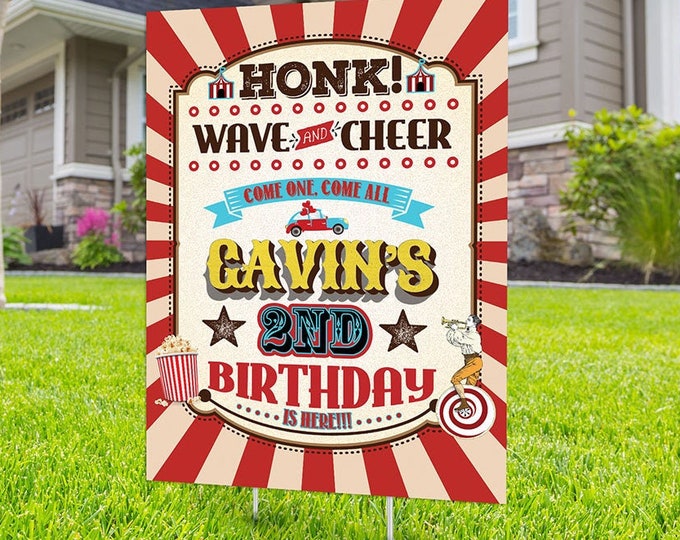 Circus birthday sign, yard sign, lawn sign, circus party sign, welcome sign, car birthday parade, Circus, Carnival,  Digital file only