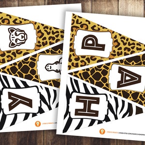 Safari birthday, ZOO party, Personalized DIY printable pennant banner, baby shower, animal print, birthday party, party decorations, zebra