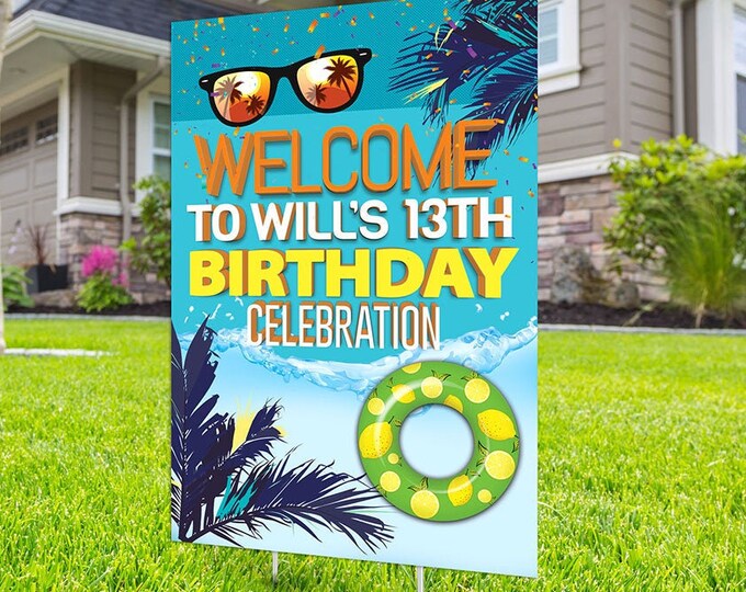 Pool party lawn sign, Digital file only, yard sign, social distancing drive-by birthday party, car birthday parade quarantine party, summer