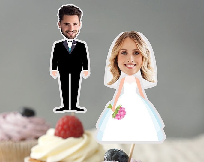 Wedding Photo Cupcake Toppers, wedding, bride and groom cupcake toppers, wedding decor, Bridal shower