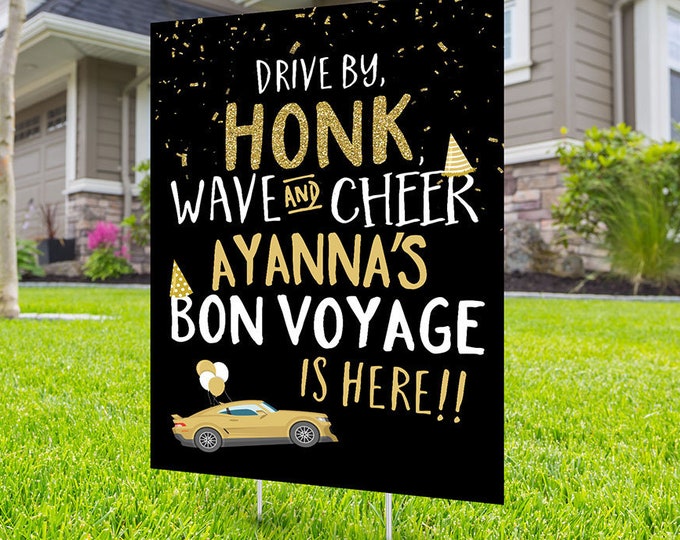 Bon voyage party, retirement party, goodbye party lawn sign design, Digital file only, yard sign, drive-by party, car birthday parade