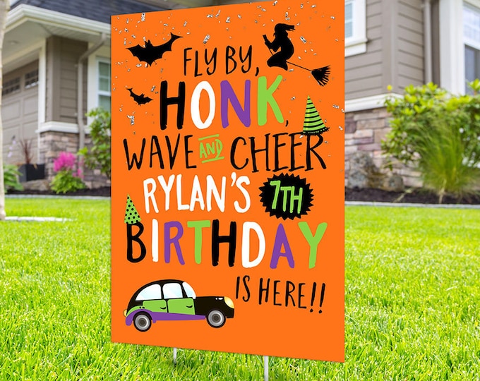 Birthday parade, yard sign design, lawn sign, social distancing drive-by birthday party, car birthday parade, quarantine party