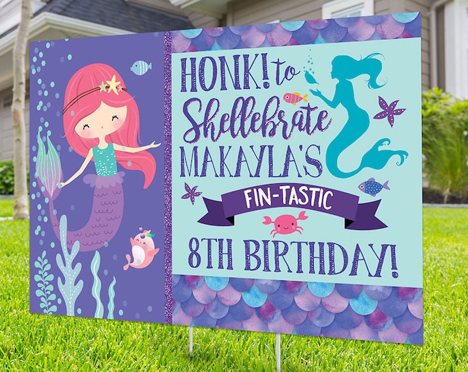 Birthday yard sign design, Digital file only, yard sign, drive-by birthday party, car birthday parade quarantine party, mermaid birthday
