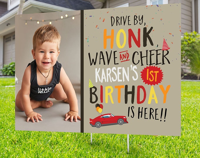 Birthday parade, yard sign design, lawn sign, social distancing drive-by birthday party, car birthday parade, quarantine party