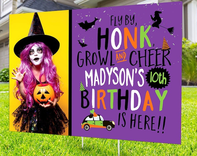 Birthday parade, yard sign design, lawn sign, social distancing drive-by birthday party, car birthday parade, quarantine party