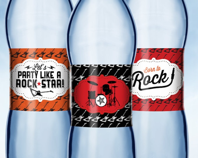 Rock Star, Water Bottle Labels for Birthday Party and baby shower - Rock Star Decorations - Rock Star Water Bottle Labels - Guitar