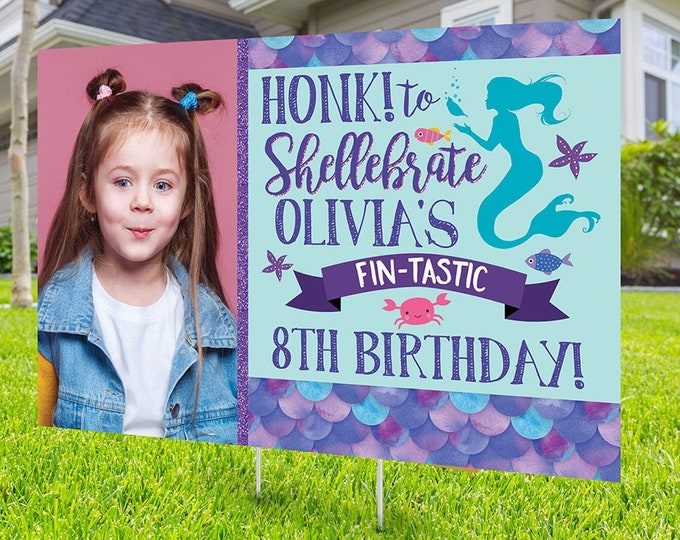 Birthday yard sign design, Digital file only, yard sign, drive-by birthday party, car birthday parade quarantine party, Mermaid birthday