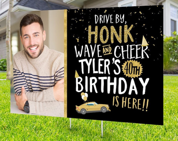 Birthday parade, yard sign design, lawn sign, social distancing drive-by birthday party, car birthday parade, quarantine party