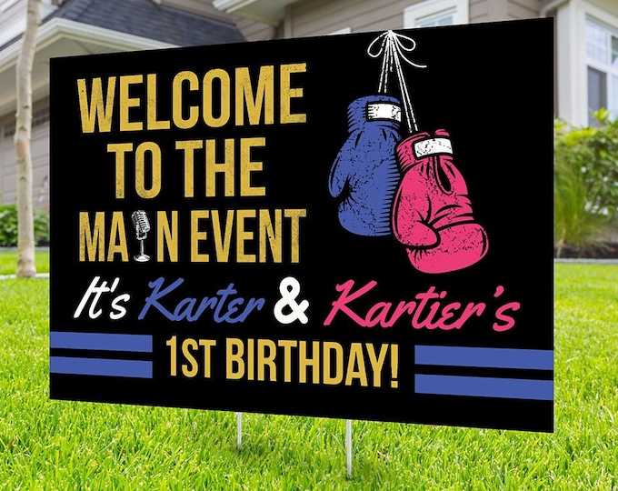 Boxing birthday yard sign design, boxing baby shower, gender reveal, Digital file only, yard sign, drive-by birthday party, sports sign