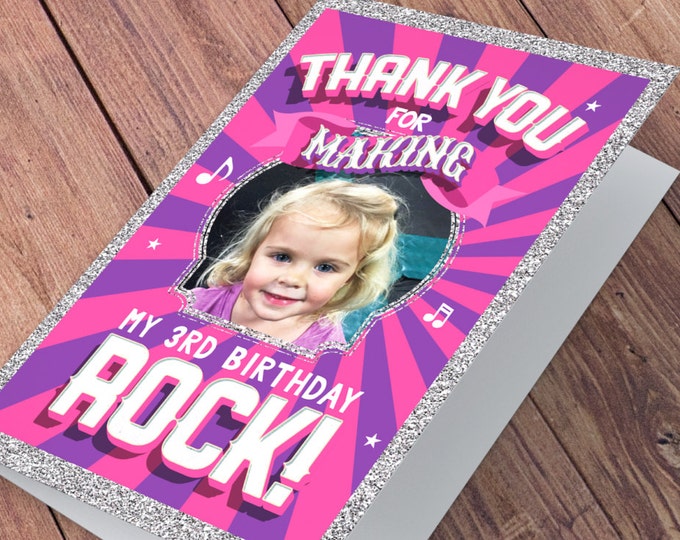 Thank You Card - Greeting Card -  rockstar thank you card - baby shower Thank you - Birthday Party, pop star party, rock star birthday