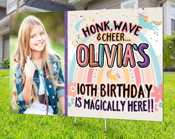 Unicorn sign, Drive by birthday parade, yard sign, social distancing drive-by birthday party, birthday parade, Digital file only