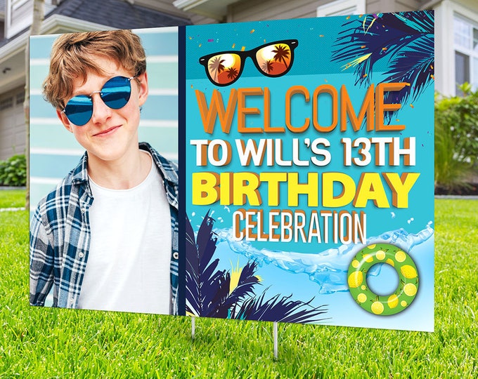 Pool party lawn sign, Digital file only, yard sign, social distancing drive-by birthday party, car birthday parade quarantine party, summer