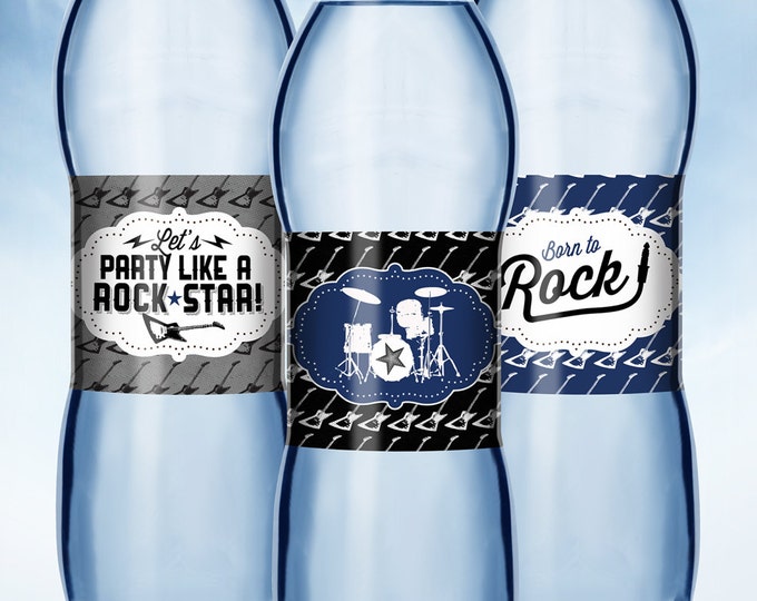 Rock Star, Water Bottle Labels for Birthday Party and baby shower - Rock Star Decorations - Rock Star Water Bottle Labels - Guitar