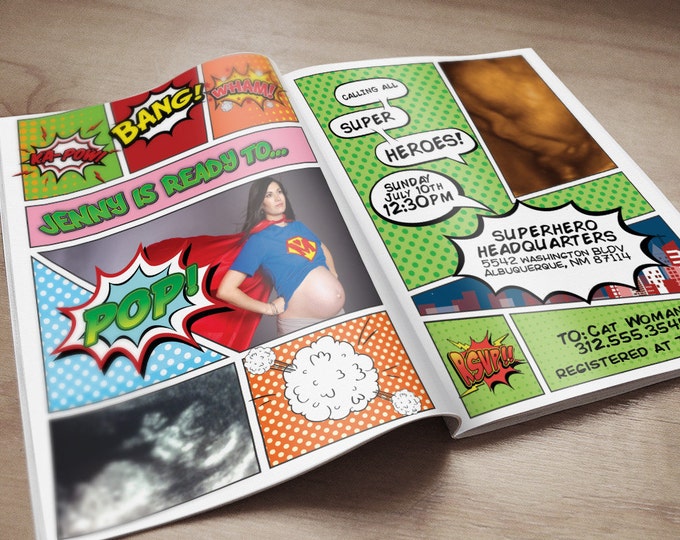 Super Hero Baby Shower Invitations,  Comic Invitation, Hero Invitation, Super Hero Party, Comic Invitation, Invite, Birthday