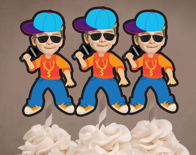 Rapper, hiphop Photo Cupcake Toppers,  Hip hop  birthday, baseball topper, boy birthday, Fresh Prince, Hip hop party decor, rap, 90s party