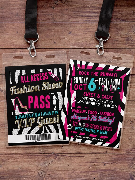 Rock the Runway, ticket birthday party invitation- popstar invitation- rockstar party, fashion birthday, zebra print, high fashion, runway Il_570xn