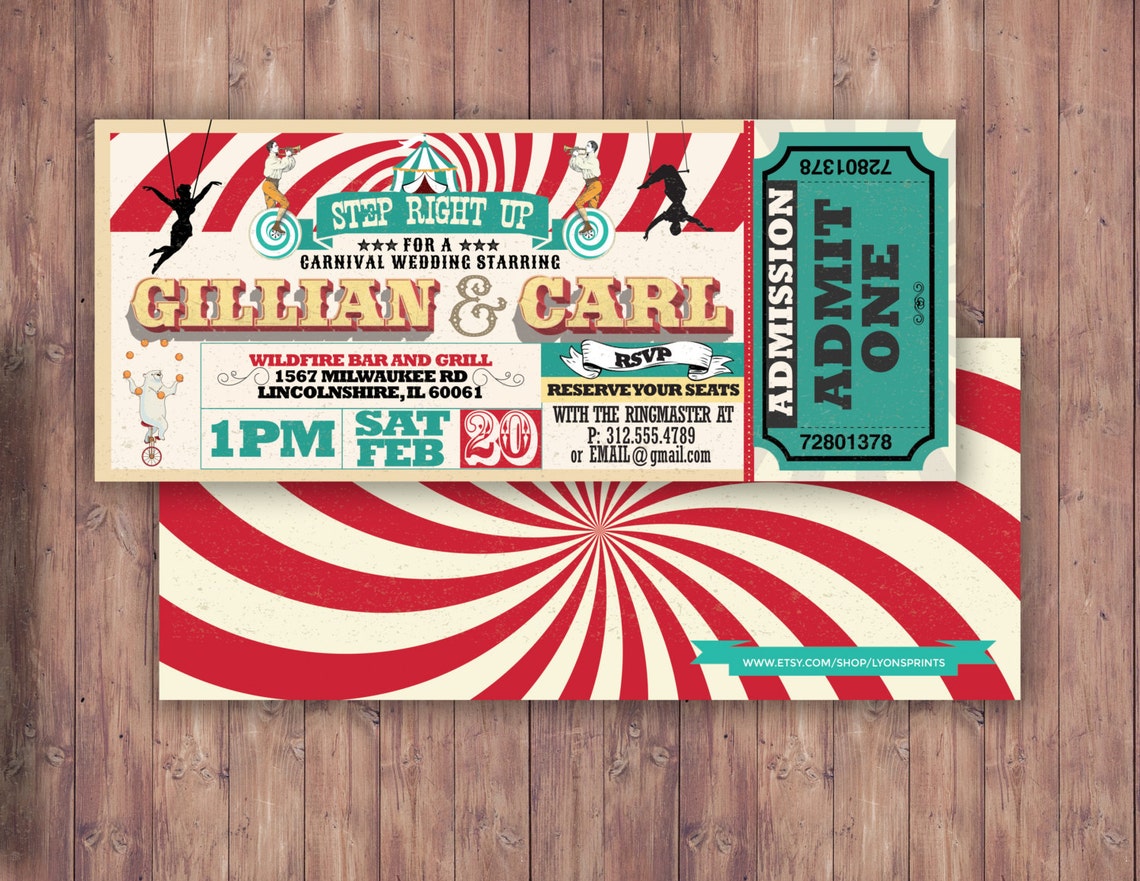 Circus Wedding Invitation, Carnival Ticket Style (digital Files Only ...