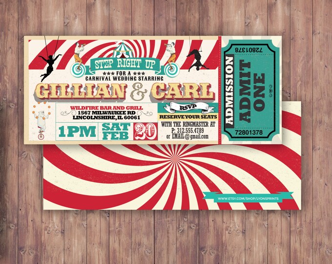 CIRCUS wedding, Invitation, Carnival invitation, wedding invitation, graduation party, school dance invitation, birthday, baby shower