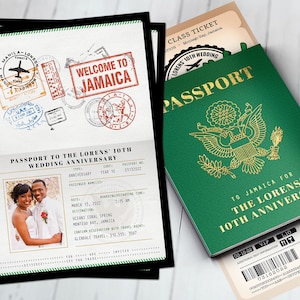 Passport and ticket  wedding anniversary invitation, wedding party invitation, cruise invitation, Jamaica, we still do, Digital files only