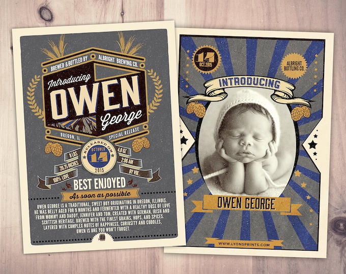 Craft beer baby announcement, baby is brewing, baby shower, birth announcement, baby announcement, beer and BBQ, Digital files only