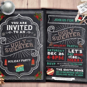 Ugly sweater party, Christmas, Holiday party invitation, Christmas invitation, holidays, Christmas party, cookie exchange, invite, santa,