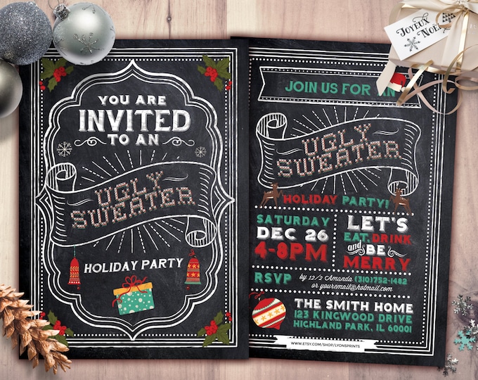 Ugly sweater party, Christmas, Holiday party invitation, Christmas invitation, holidays, Christmas party, cookie exchange, invite, santa,
