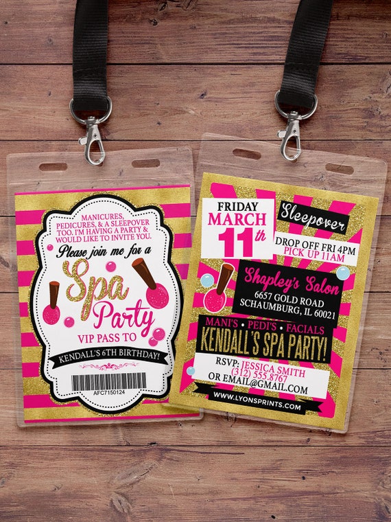 Spa party invitation, VIP PASS, backstage pass, Vip invitation, birthday invitation, pop star, lanyard, Rock Star birthday, nail polish Il_570xn