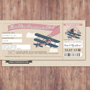 Time Flies, Vintage Airplane Boarding Pass Birthday Invitation Vintage, Airplane, first birthday, ticket invitation, Digital files only image 9