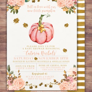 Little Pumpkin Baby Shower Invitation, baby shower invite, pumpkin baby shower invite, fall baby shower, BOHO, watercolor image 4