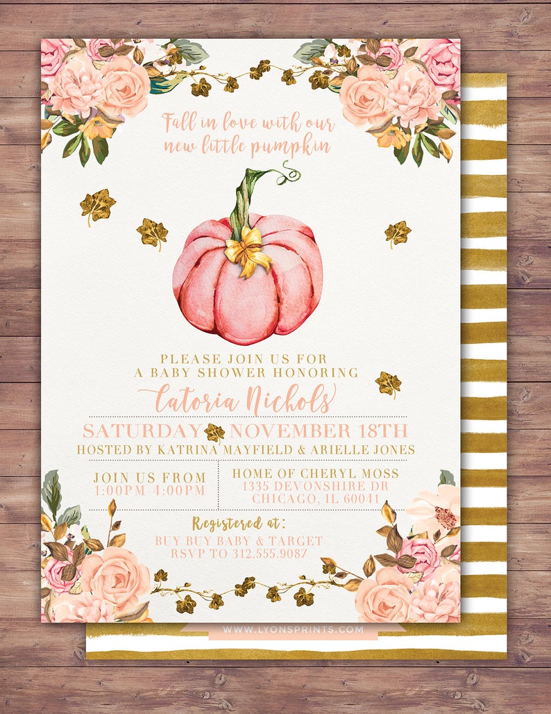 Little Pumpkin Baby Shower Invitation, baby shower invite, pumpkin baby shower invite, fall baby shower, BOHO, watercolor image 4