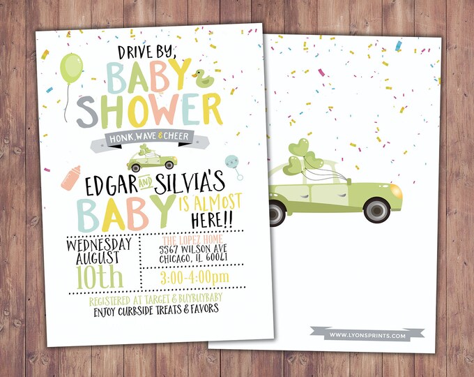 Drive by baby shower parade invitation,  social distancing drive-by party invite, car shower parade, quarantine party, digital file only