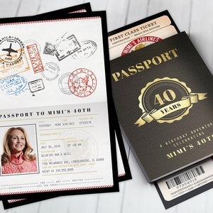 PASSPORT and TICKET birthday invitation, travel birthday party invitation, retirement party, going away party, travel, Digital files only