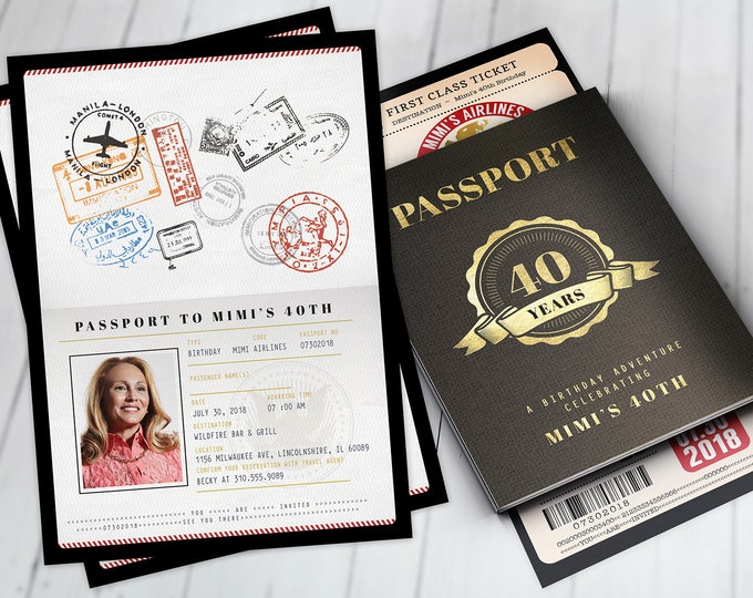 PASSPORT and TICKET birthday invitation, travel birthday party invitation, retirement party, going away party, travel, Digital files only