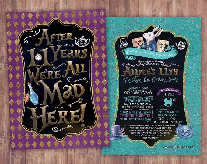 Tea Party, Wonderland Invitation, Birthday Invitation, through the looking glass, wonderland, baby shower