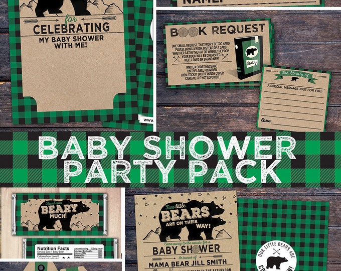 Lumberjack baby shower Invitation, digital files only, Buffalo Plaid Woodland Invitation, Lumberjack party, Bear, camping, party pack