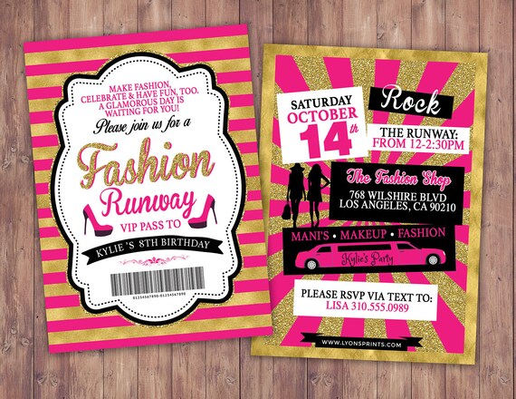 Rock the Runway, ticket birthday party invitation- popstar invitation- rockstar party, fashion birthday, zebra print, high fashion, runway Il_570xn