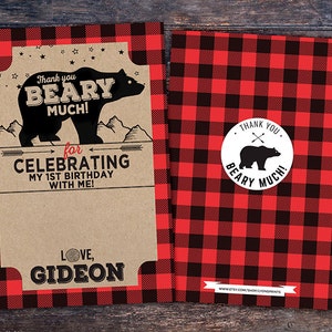 Baby shower, thank you, digital file only, Lumberjack thank you card, Lumberjack birthday, Buffalo Plaid Woodland. bear thank you card image 5