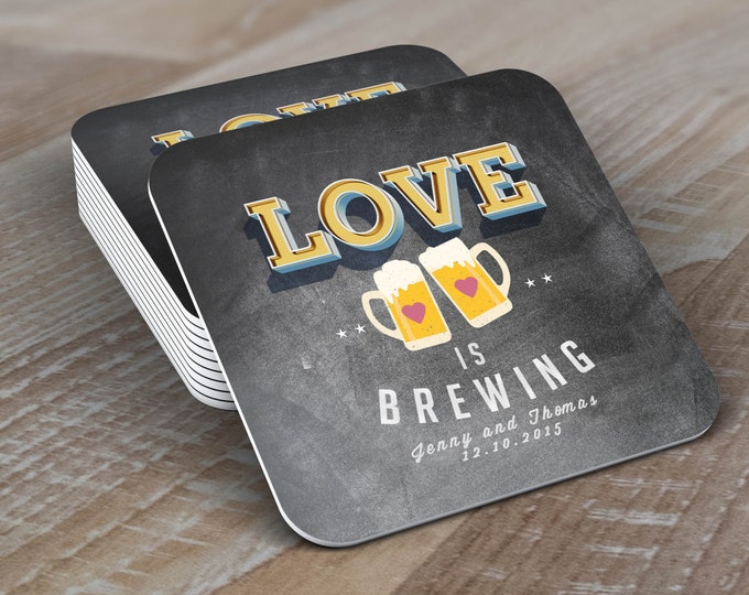 Digital logo file, Love is brewing, Coed wedding shower decor, Beer theme, couples shower, BBQ, party, bridal shower, wedding, coaster