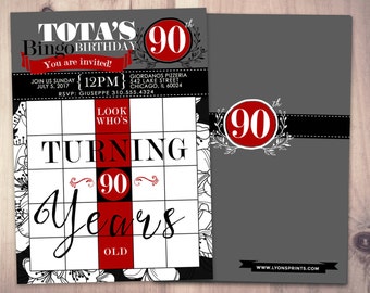 BINGO card birthday invitation, surprise party, 30th, 40th, 50th, 60th, 70th, party game