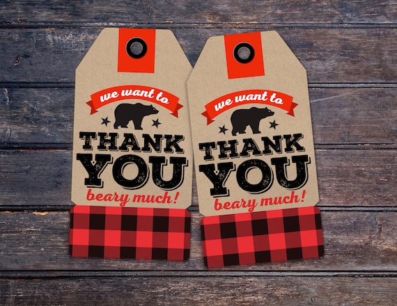 Lumberjack birthday, favor tag, Digital file only, Buffalo Plaid Woodland, Lumberjack party, Rustic, Gender Neutral, bear Il_570xn