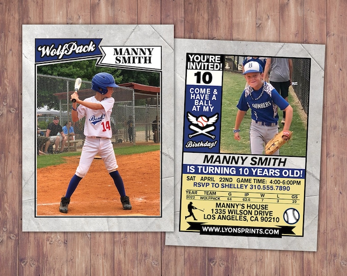 Baseball card invitation, vintage, retro card, All-Star, Little Slugger Birthday invitation, sports birthday, football card