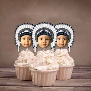 Photo Cupcake Toppers, Digital File, Indian, chief, western,, first birthday, Thanksgiving, pow wow, party, birthday, western image 6