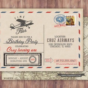 Le temps passe vite, avion vintage, carte postale anniversaire Invitation-vintage/rustique/avion/fête d'anniversaire, invitation de billet,
