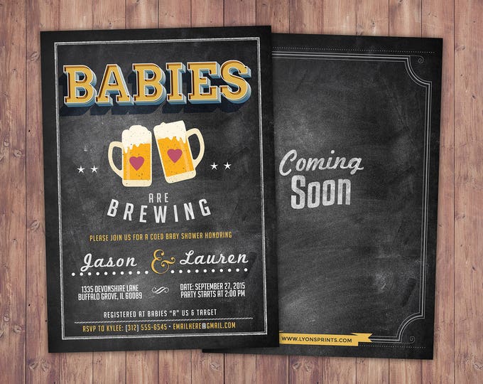 Baby is brewing, Twins, Coed baby shower invitation- Beer baby shower invitation- couples baby shower - girl baby shower - gender reveal