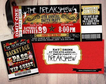 Carnival, Freak show, Halloween invite, Halloween party, Halloween invitation, Halloween, circus, vintage circus, carnevil
